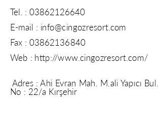 Cingz Resort Otel iletiim bilgileri